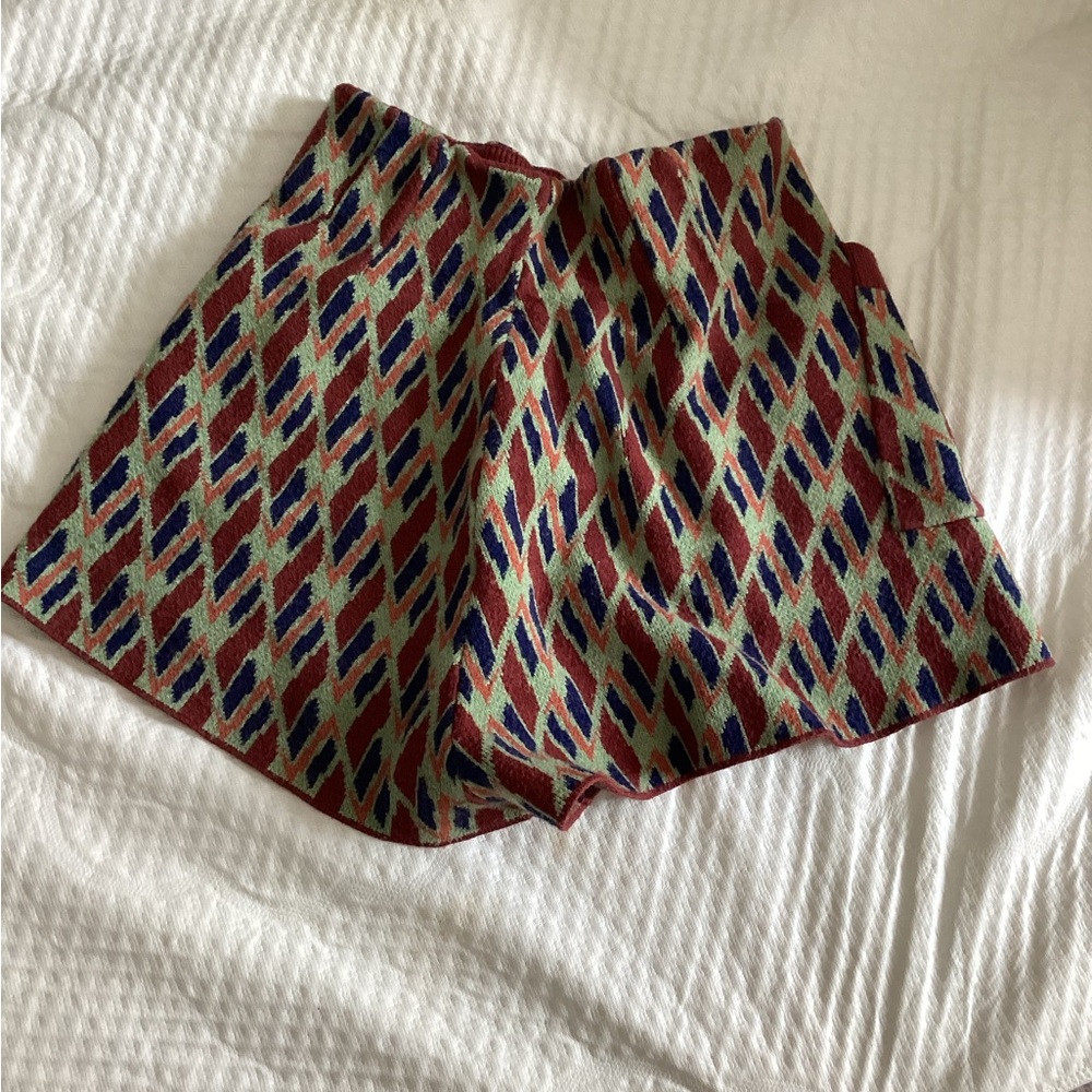 Free People High Waist Patterned Shorts - Red, Blue, Green
